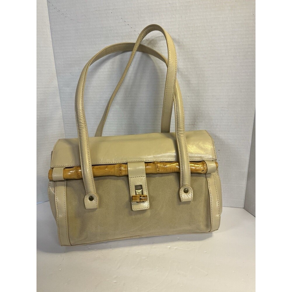 Vintage Terry Lewis Boho Y2K Bamboo Suede Leather East West Shoulder Bag Unworn